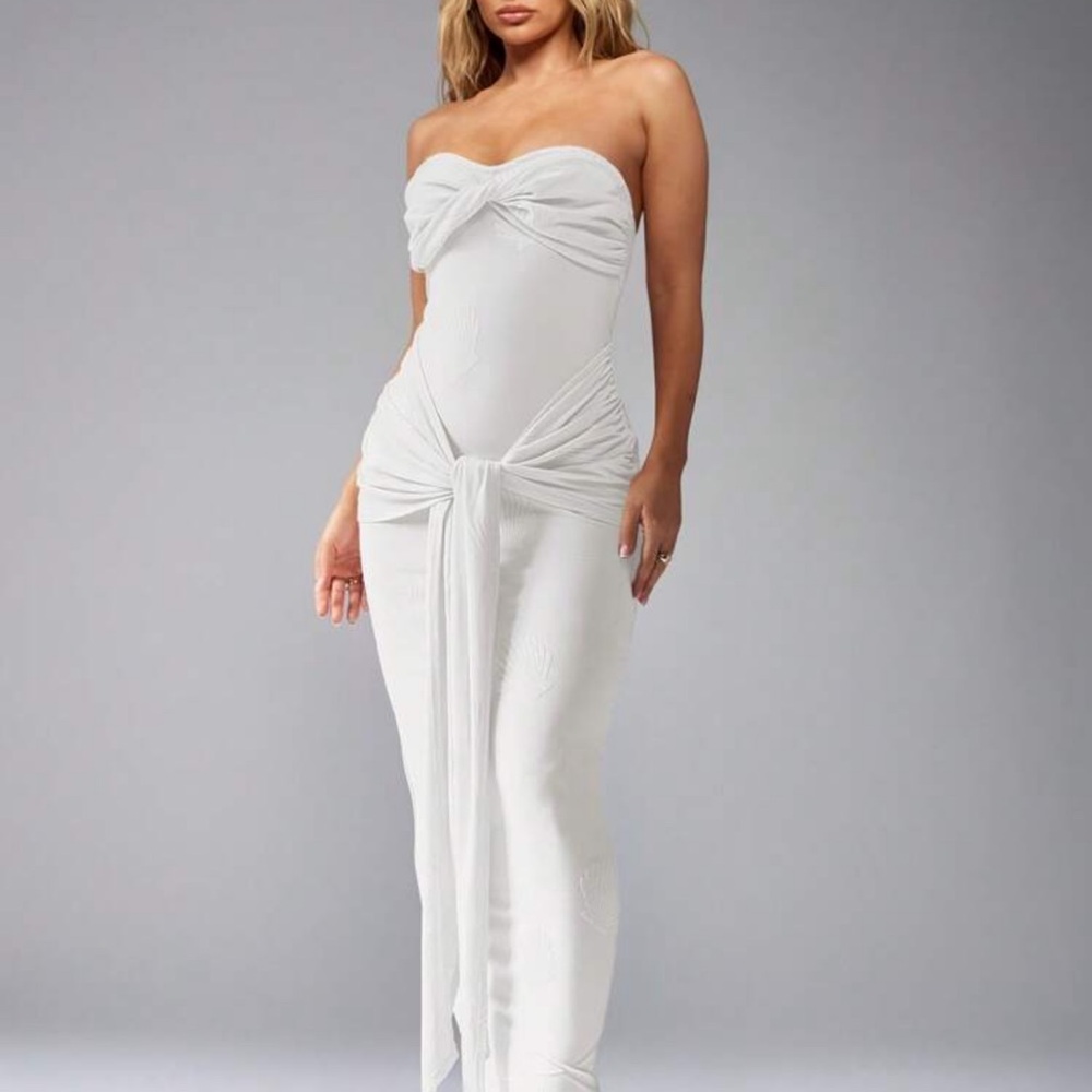 Strapless White Tie-Front Maxi Jumpsuit